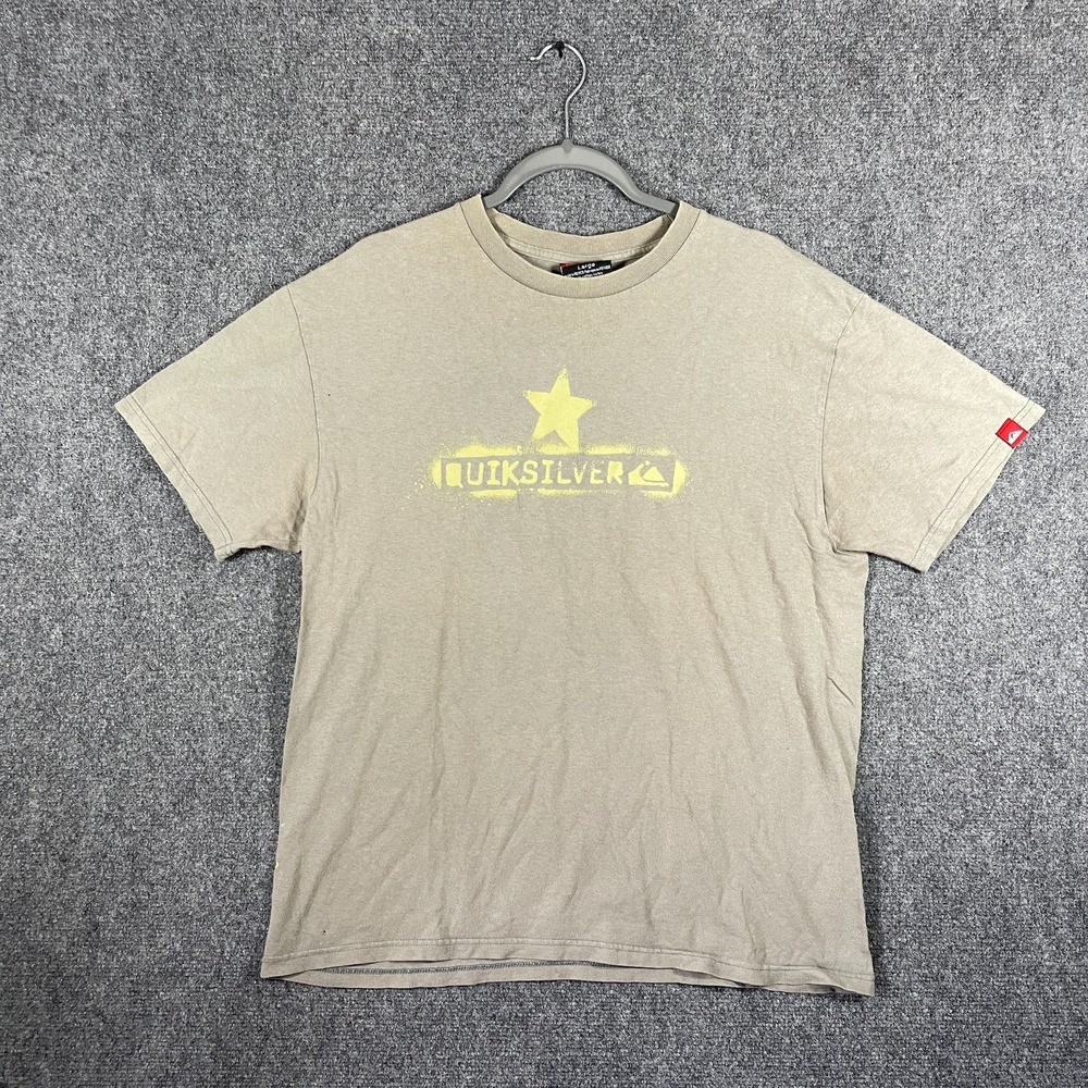 Vintage Y2K Quiksilver Spellout Graphic T-Shirt grayish Green Mens Size Large